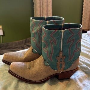 Twisted X Teal and Tan Ankle Boots